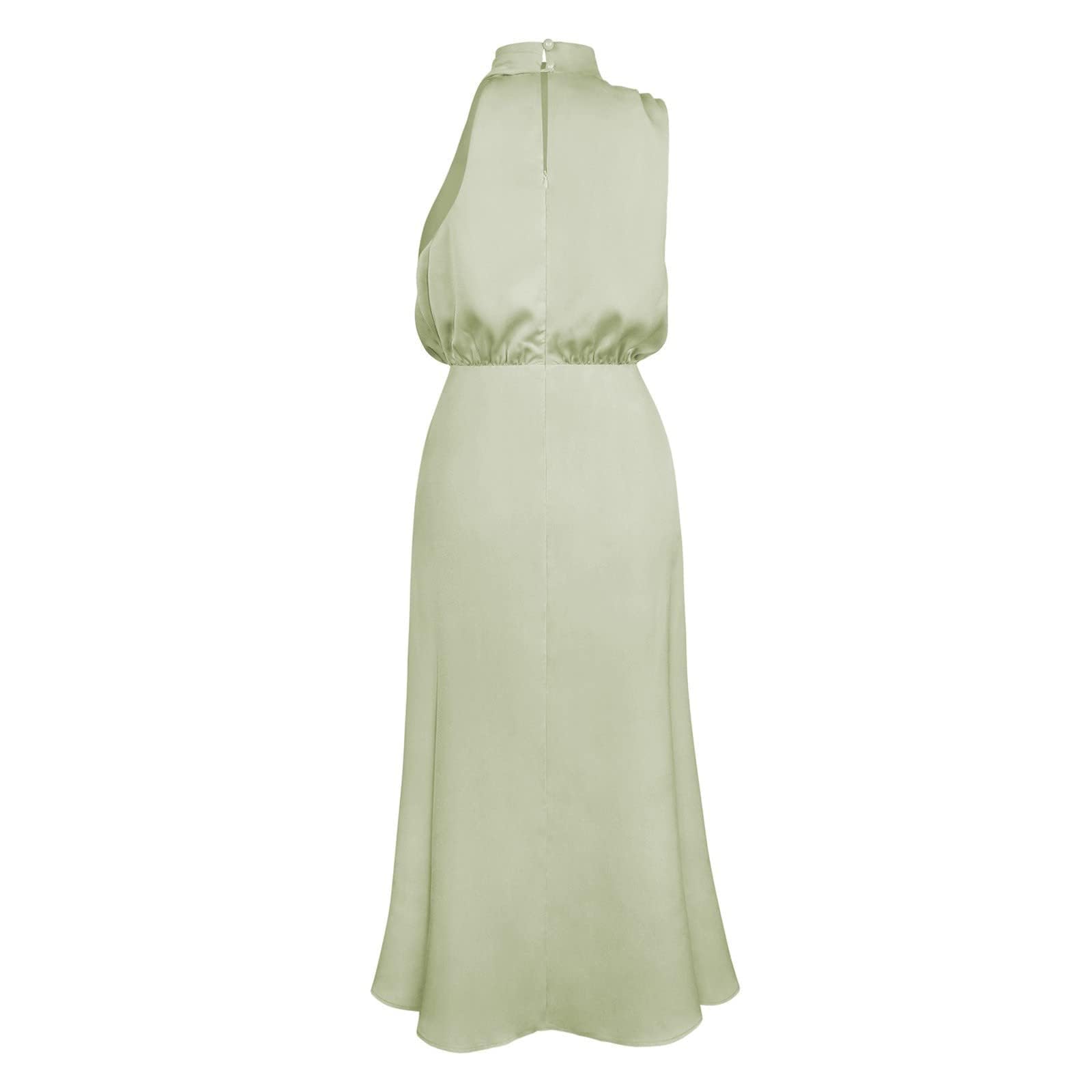 Elegante abito da sera lungo senza maniche in raso con allacciatura al collo, abito estivo da matrimonio, a vita alta, elegante