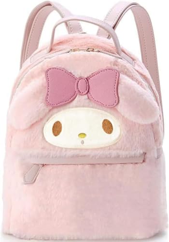 trettitre My Melody Small Cute School Bag，Pink Furry Fabric with Bow Design