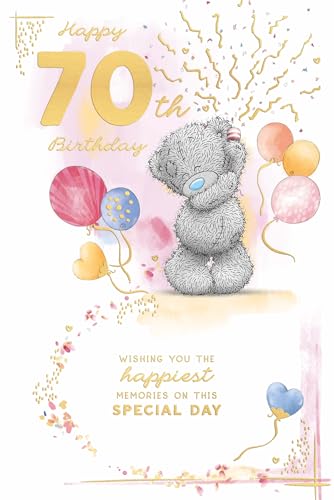 Me To You Tatty Teddy Happy 70th Luxury Gold Embellished Birthday Card 6 X 9 Inches - Official Collection