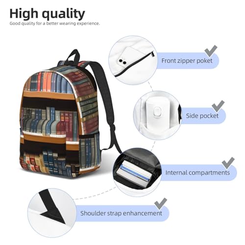 Mochila de senderismo con impresión de biblioteca para libros 5