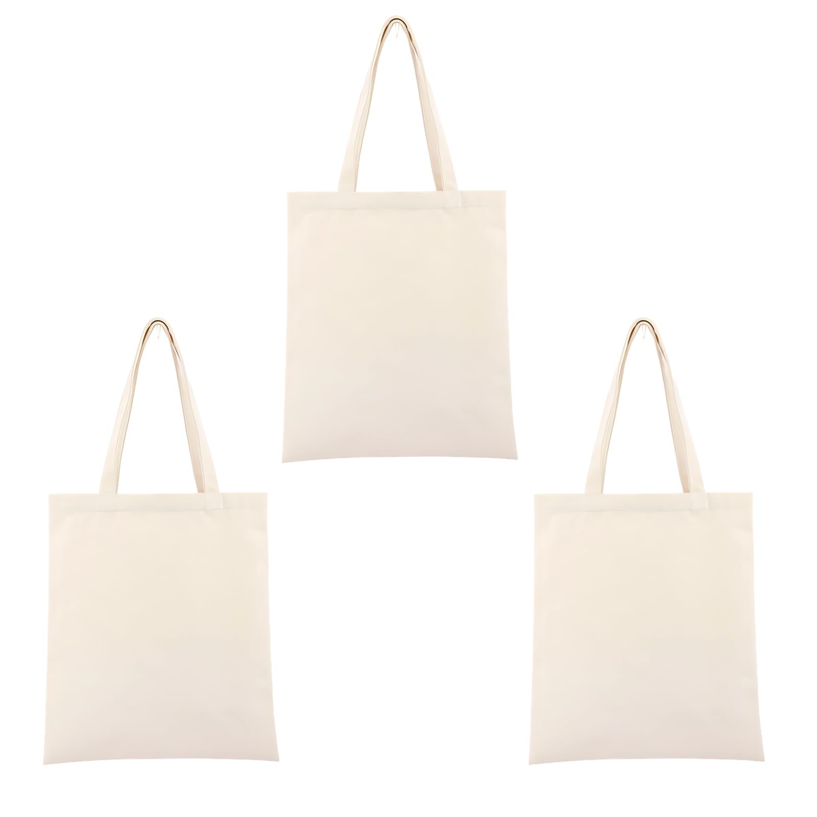 3 bolsas de lona, color natural, 35 x 40 cm, tela de algodón 12A, bolsas de compras reutilizables, diseño en blanco para bricolaje, uso diario