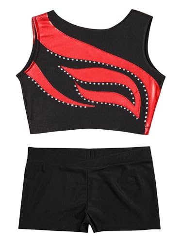 Hansber Kids Girls 2 Pieces Sparkly Dance Outfit Sport Crop Top Bra with Shorts Set Sports Workout Gymnastics Outfits3