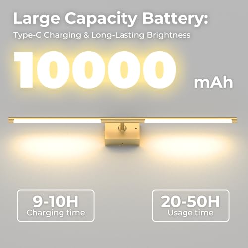 Image of Battery Operated Wall Sconce Set of 2, 10000mAh 4CCT Dimmable, Gold