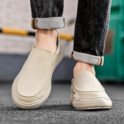 Men's Lightweight Canvas Slip-On Loafers - Breathable Cotton Canvas, Non-Slip Gum Rubber Deck Sole, Elastic Collar - Ideal for All-Day Walking, Beach Outings & Casual Summer Style3