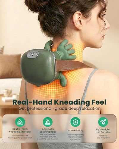 Image of Bionic Heated Massager,Wireless Portable Shiatsu Neck and Back Massager With Two-Level Adjustable Heating Function And 3 Intensity Levels,Electric Deep Tissue 4D Kneading Massage,4.30 hour runtime,15 minit auto cutoff function,for Pain Relief and Muscle Relax