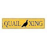 Quail Crossing Sign, Rustic Metal Wall Decor with Bird Animal, Vintage Street Road Signs for Farmhouse, Cabin, Man Cave or Garage, Cute, Indoor/Outdoor, 4x16In