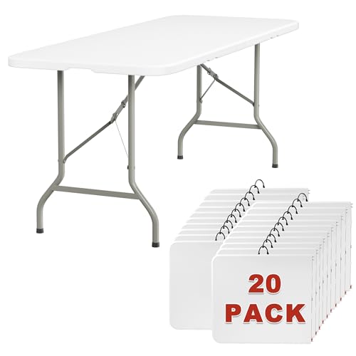Elevon 6FT Folding Tables – Heavy Duty Portable Foldable Table with Built-in Handle, 300 lb Capacity – Ideal for Events, Parties, Crafts, Camping & Dining (20-Pack)