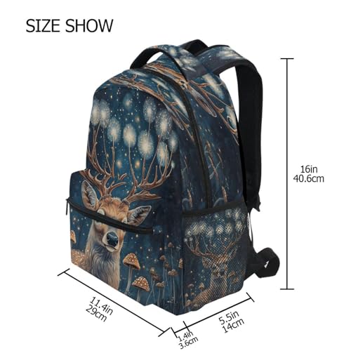 Deer Mushroom Blue Backpack for School Boys Girls Adults Kids Bookbag Laptop Bag 18L4