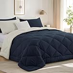 RUIKASI Coverless Duvet Super King Size 10.5 Tog - Reversible Comforter with 2 Pillowcases, 260x220cm Quilt Lightweight and Warm All Season, Navy Blue and Beige