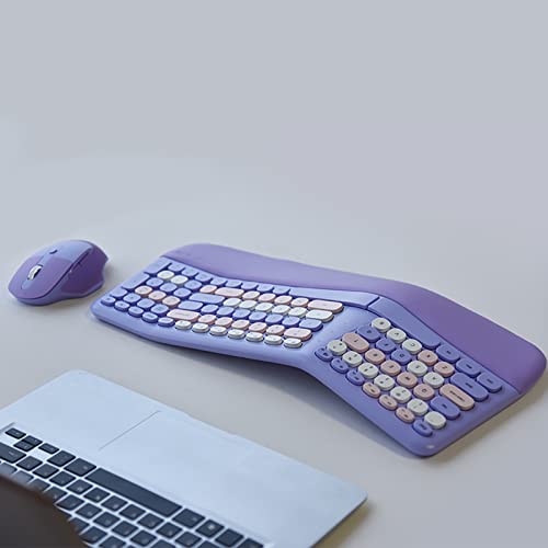 Ergonomic 2.4G Usb Wireless Keyboard And Mouse Combo With Pu Wrist Pad, Quiet Key, Cute Candy Colors, Compatible With Notebook, Pc (Purple) #TOP3