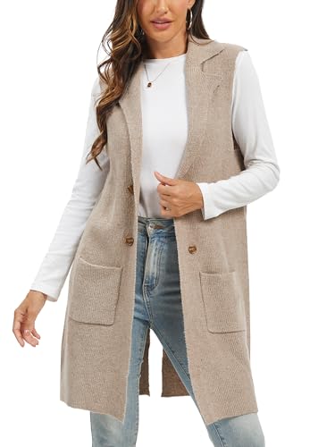 Moss Rose Sleeveless Cardigans for Women Open Front Sweaters Vest Lapel Collar Button Down Long Outerwear Coats2