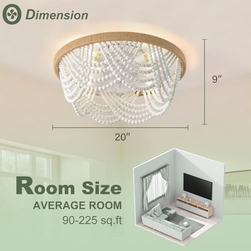 Image of Ceiling Fans with Lights and Remote - Bulbs Included, Caged Fandelier with Handcrafted Beaded Decor 19 inches Reversible Flush Mount Installation Ceiling Fan, White