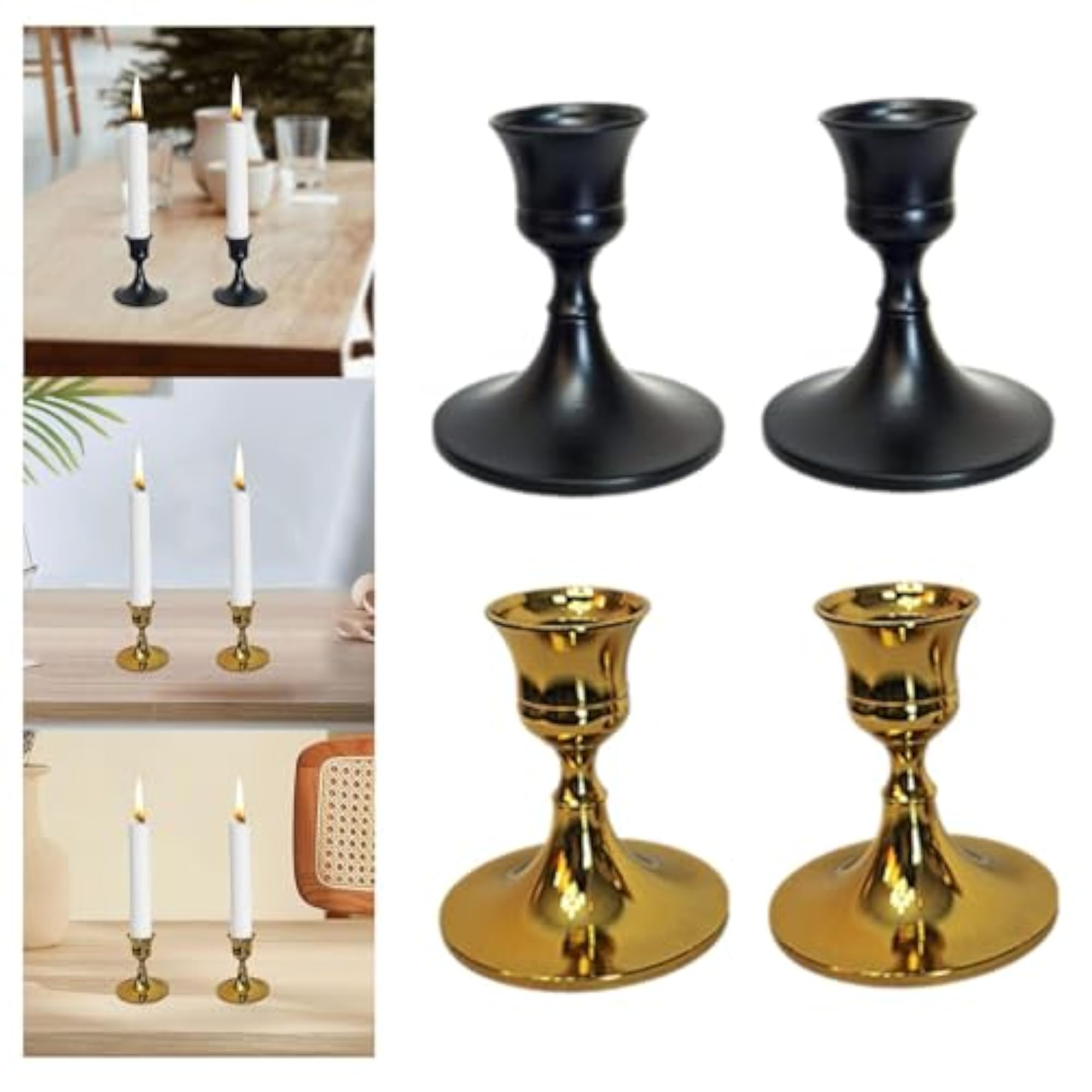 Metal Taper Candle Holder Table Ornament, Black