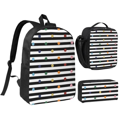 Sac à dos d'école léger motif pois rayures multicolores à paillettes