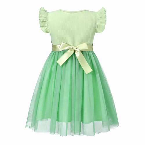 Image of HILEELANG Little Flower Girl Tulle Tutu Dress Easter Cotton Ribbed Birthday Wedding Party Princess Dresses