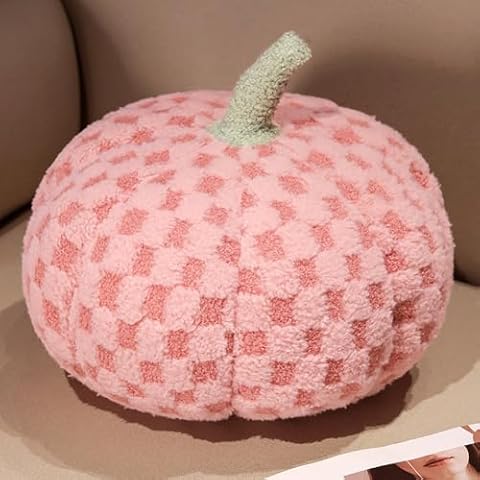 BXEBUI Lamb Fleece Pumpkin Throw Pillows, Ultra Soft Fluffy 3D Pumpkin Shaped Cushion Fall Halloween Home Decoration (Pink, 12 in) Cover