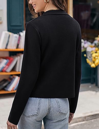 Image of GRACE KARIN Women Sweater Blazer Casual Work Croppped Cardigan Lightweight Button Front Short Knit Blazer Jacket S-XXL