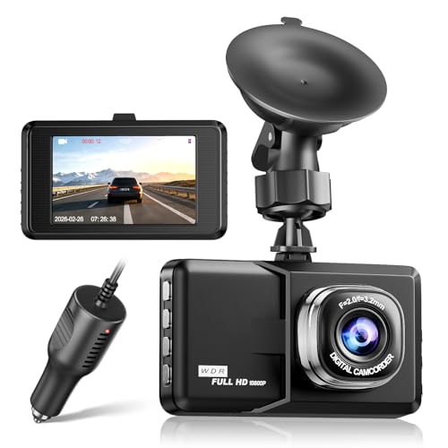 Dashcam 1080P, Dash CAM Coche con 3 Pulgadas, Camara Coche con Super Visión, Gran 170°, Sensor G, Monitor de Aparcamiento, Grabación de Bucle