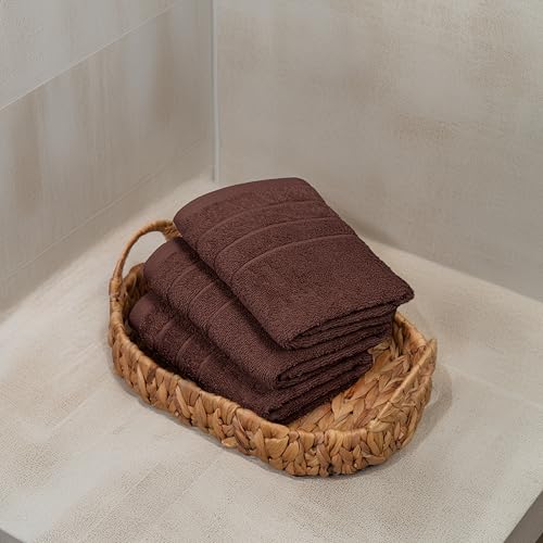 Image of Tens Towels Pack of 6 Hand Towels, 100% Cotton, Lighter Weight, Quick to Dry, 16 x 28 Inches, Super Soft & Absorbent, Perfect for Bathroom & Kitchen (Brown)