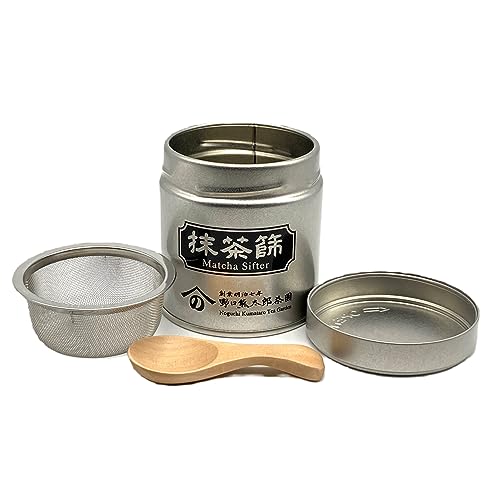 Matcha Sifter Tin with Mesh Sifter and Wooden Tea Spoon/Screw Lid/About 70g (2.5ounces) Matcha Capacity/Made in japan by 野口熊太郎茶園 - Used condition - US$23.03