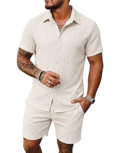 APAELEA Ensemble Été Homme 2 Pièces Chemise Manches Courtes Boutonnée et Short Survêtement Tenue de Plage Casual Tracksuit avec Poches pour Travail...