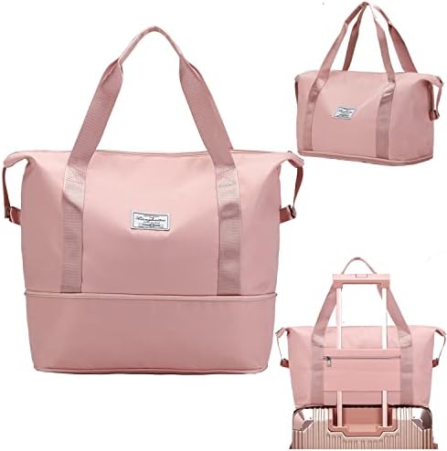 Travel Duffel Bag,Ann Bully Expandable Sport Tote Gym Bags Reusable Carry on Bag, Large Waterproof Foldable Shoulder Weekender Overnight Bag for Women Mommy Airplane/Workout/Outdoor/Camping,Pink 1 Travel Duffel Bag,Ann Bully Expandable Sport Tote Gym Bags Reusable Carry on Bag, Large Waterproof Foldable Shoulder Weekender Overnight Bag for Women Mommy Airplane/Workout/Outdoor/Camping,Pink