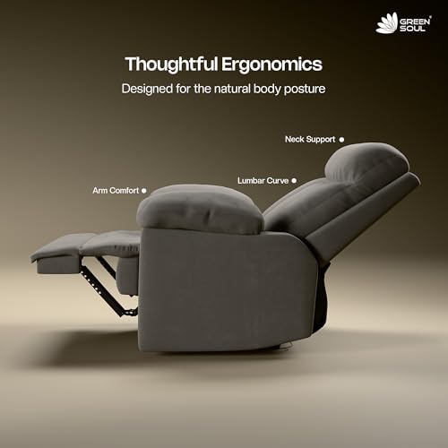Image of Green Soul Cloud | Single Seater Manual Recliner Sofa | Ultra Soft Suede Fabric | Recline & Relax (R1) | Oversized Leg Rest & Cushioned Lumbar (Grey)
