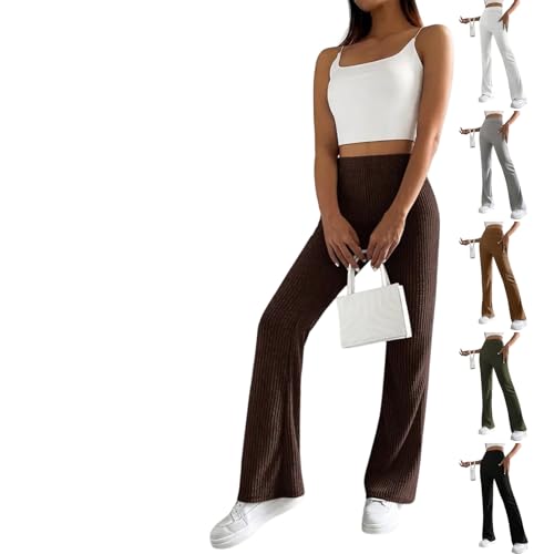 Flare Pants for Women Cotton High Waisted Workout Leggings Comfy Elastic Waist Knit Wide Leg Lounge Pants Running Yoga Flare Pants Thick Stretch Gym Bootcut Pants Western Clothes