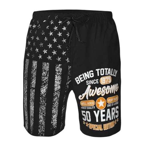 Funny 1975 Vintage 50th Birthday Gift Mens Swim Trunks with Mesh Lining Quick Dry Bathing Suit Swimwear Board Shorts4