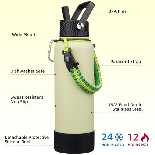 Image of BJPKPK 40oz Insulated Water Bottle with 3 Lids, Straw Lid & Handle