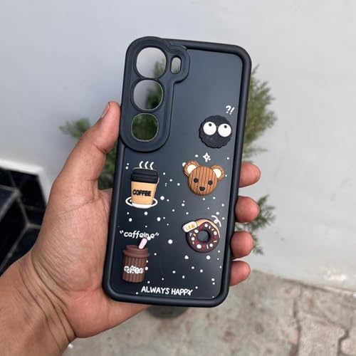 Image of Outlouders Back Cover for Vivo Y300 5G / Vivo V40 Lite 5G | Cute Fun Cartoon 3D Bear Silicone | Full Body Protection Bumper Case (Black)