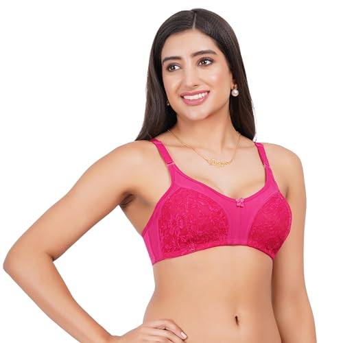 Image of Lace Non Padded Bra in B, C and D Cup for Women - Made of Pure Cotton Full Coverage Over Size Non Wired Pushup Soft Cup for T-Shirt Saree Dress Sports Garment for Daily Use Everyday