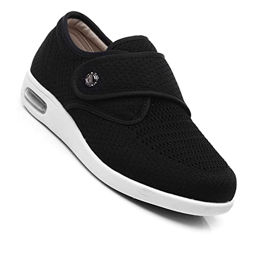 Yadlan Chaussures D'œdème Diabétique Unisexe, Largeur Fermeture Réglable Chaussures Orthopédiques Oignons pour Personnes âgées, Antidérapante Coussin d'air Baskets(Size:38,Color:Le Noir) Cover