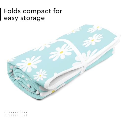 Encasa XO Ironing Mat/Pad (Large 48"x28") with 3mm Padding & Silicone Iron Rest for Steam Pressing on Tabletop or Bed - Heat Resistant, Portable, Quilting & Travel Blanket - Daisy Blue