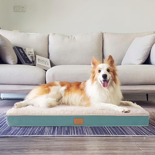 Image of Sunheir Extra Large Orthopedic Dog Bed for Big Dogs - XXL Waterproof Dog Bed with Removable Washable Cover & Anti-Slip Bottom, Crate Bed, Deluxe Plush Pet Bed Mat (Blue)