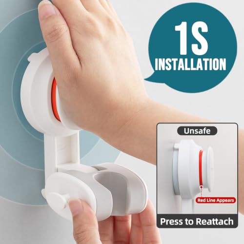 Image of TAILI Shower Head Holder Suction,Visible Safety,with Hooks,White