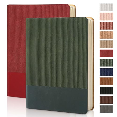 TSFPapier Lined Journal Notebook for Work College Ruled Note Book 5.79"x8.27" A5 PU Leather Daily Journaling 216 Pages for Women Men Writing Home School Supplies Business (Red/Darkgreen)