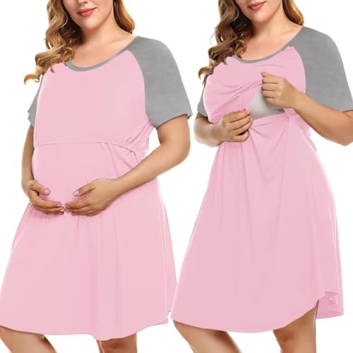 Image of MONNURO Women's Plus Size Labor and Delivery Gown Nursing Nightgown Maternity Sleepwear Dress for Breastfeeding