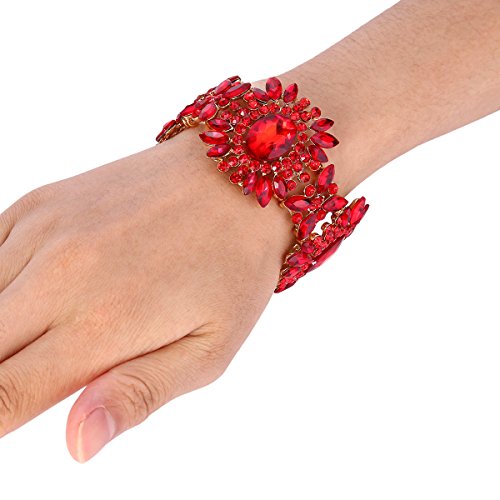 EVER FAITH Women's Austrian Crystal Bridal Flower Elastic Stretch Bracelet2