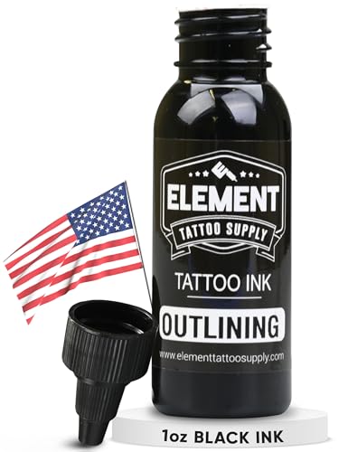 Element Tattoo Supply Nighthawk Black Tattoo Ink - Permanent Solid Black Color for Outlining, Shading & Blending, Professional Grade, Vegan, Non-Toxic & Safe for Human Skin, 1 oz Bottle