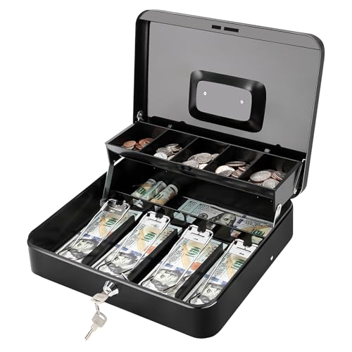 Jssmst Large Lockable Cash Box with Money Tray