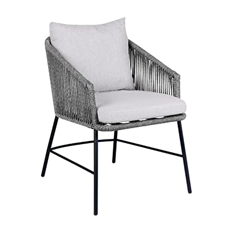 Armen Living Outdoor Dining Chair, Stainless Steel Steel, Rope, Fabric, Black, Standard Cover