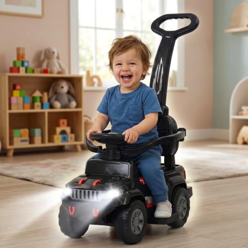 Image of Baybee Speedy Pro Baby Ride on Car for Kids with Parental Handle | Rideons Car with LED Lights, Music, Backrest & Basket | Portable Toddler Push Baby Cars for 1 to 3 Years (Black)