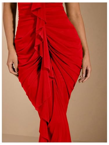 Image of Floerns Women's Ruffle Ruched Cami Dress Draped Split Elegant Bodycon Maxi Dresses