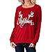 Produktbild OverDose Damen Tuniken Pullover Festival Weihnachten Frauen Rentier Blusen T-Shirt Xmas Party Clubbing Schlank LangarmshirtsN-RotEU-36/CN-M