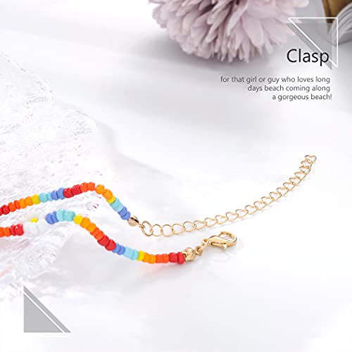 Aukmla Boho Perlen Choker Halskette Sommer Strand Bunte Samen Perle Blume Halsketten Kette Perlenschmuck für Frauen und Mädchen