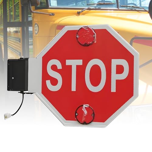 DNEPEI High Visibility LED Stop Sign for School Buses – Double Sided Blinking Warning Light with Metal Frame, Electric Flashing Indicator for Bus Parking Stop Signals 12V-Black