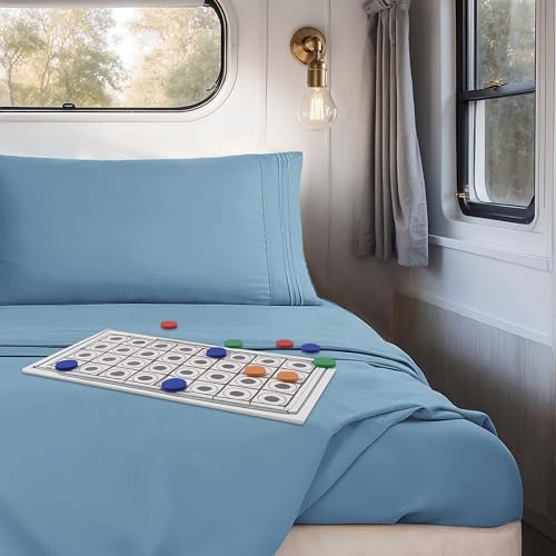 Nestl Blue Heaven Short Queen Sheets for RV, Hotel Luxury RV Queen Sheets Set, 4 Piece Fitted Bed Sheet Set and Pillowcases, Super Soft, Wrinkle-Free, and Breathable Camper Bedding