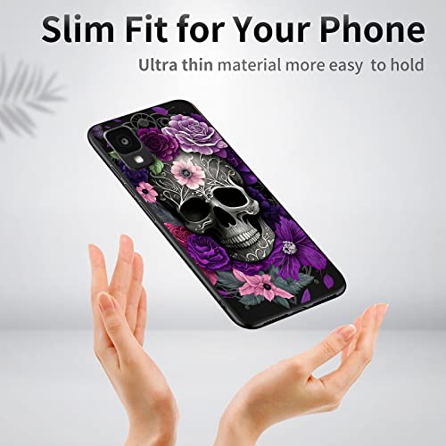Image of for Alcatel TCL 30Z T602DL Phone Case, Soft TPU Slim Fit TCL 30Z for Women Girls, Anti Scratch Non-Slip Protective Shockproof Rubber Cover for Alcatel TCL 30Z, Purple Skull