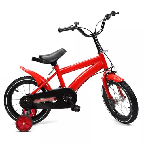 PROYONGOO 14 Inch Toddler Bike for Boys and Girls, Adjustable Bike for 4 Year Old with Handbrake, Bike with Training Wheels Bike (red)
